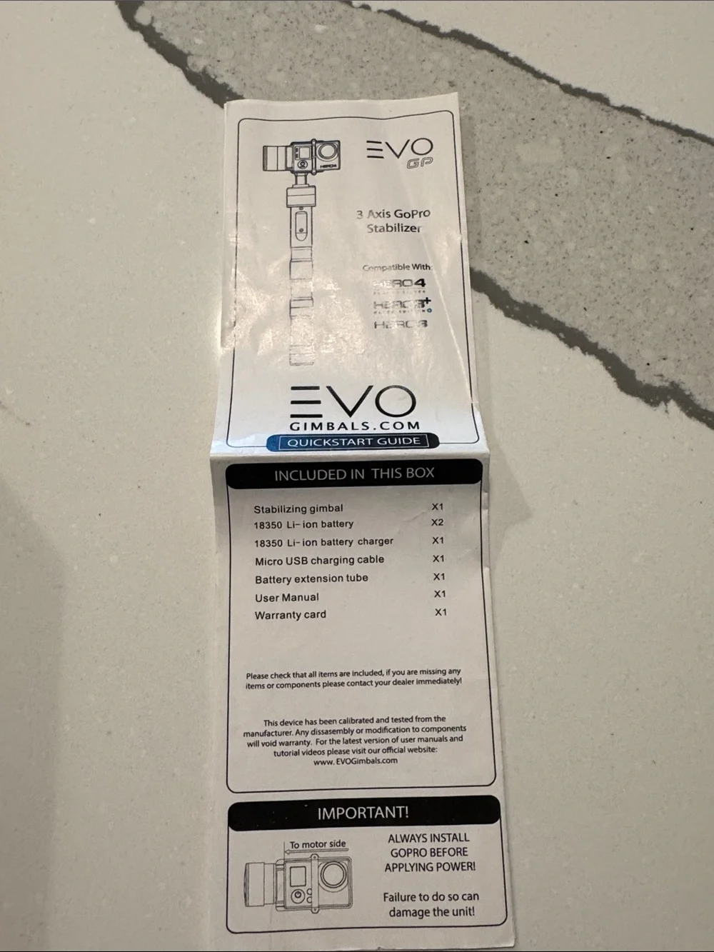 EVO gp go pro stabilizer